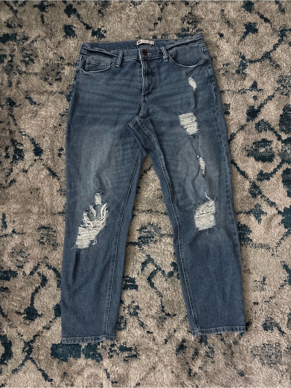 SO Slim Straight Distressed Blue Jeans